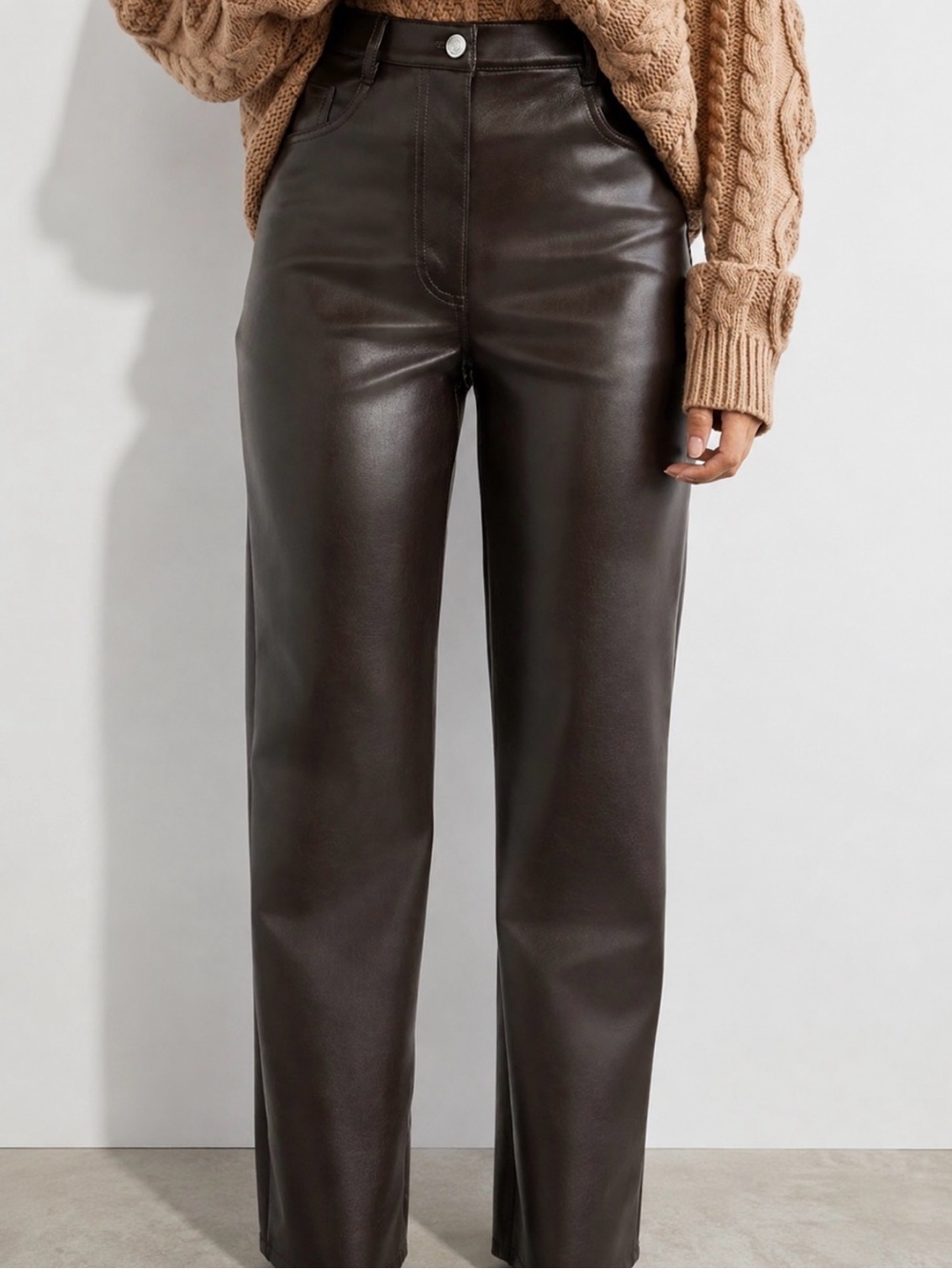 Aritzia WILFRED The Melina Mocha Brown Vegan Leather Pants Size 2